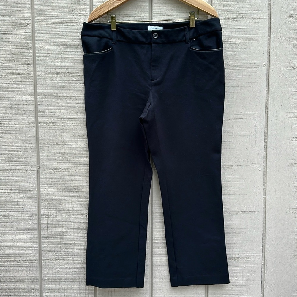 NWOT Charter Club Woman Ankle Ponte Pants with Faux Leather Trim - Black